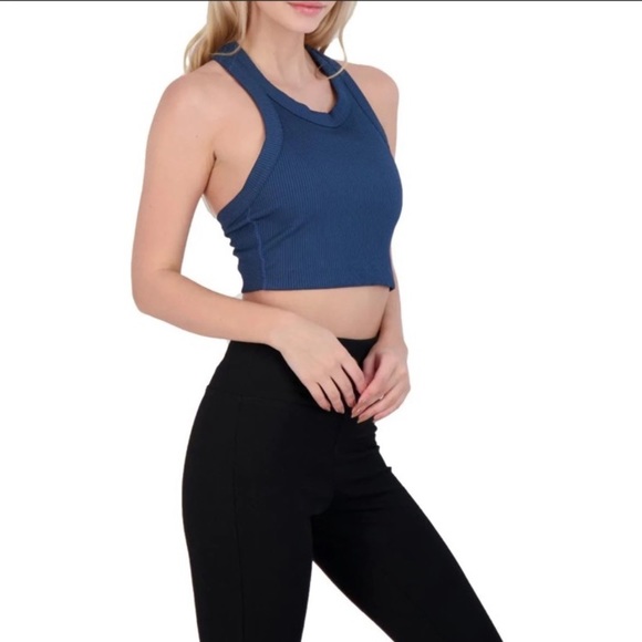 Canottiera Crop Top A Coste Con Scollo Rotondo E Schiena Incrociata - Basic Donna Per Estate E Allenamento - 6